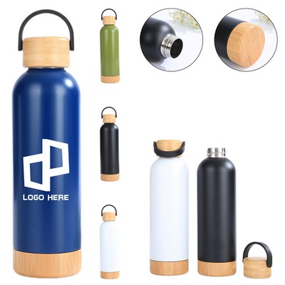 24Oz Stainless Steel Water Bottle W/ Bamboo Lid